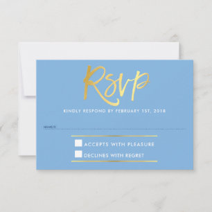 RSVP REPLY RESPONSE faux gold type cornflower blue