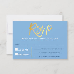 RSVP REPLY RESPONSE faux gold type cornflower blue