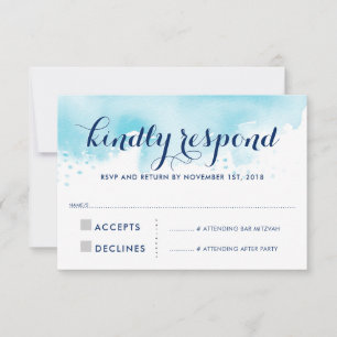 RSVP REPLY RESPONSE modern aqua blue watercolor
