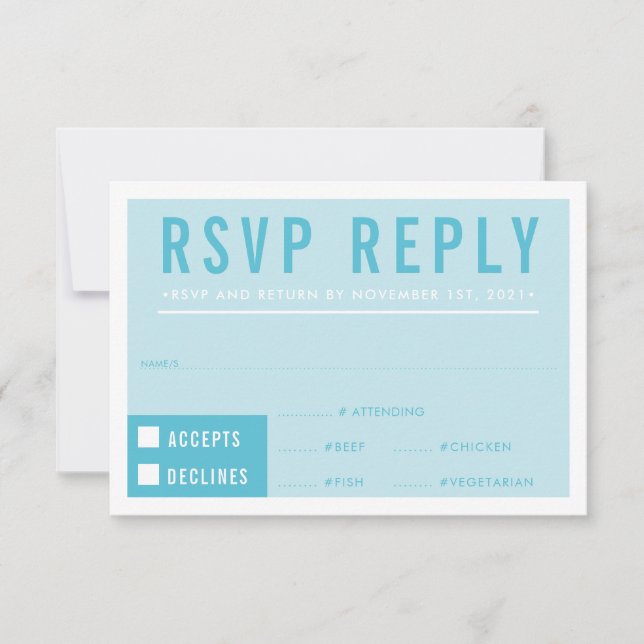 RSVP REPLY RESPONSE modern block turquoise blue (Front)