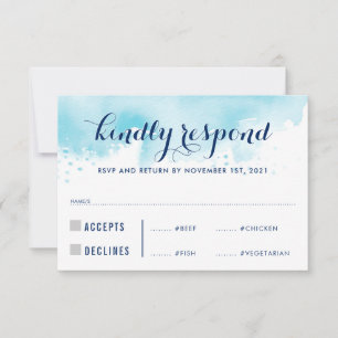 RSVP REPLY RESPONSE modern blue watercolor meals