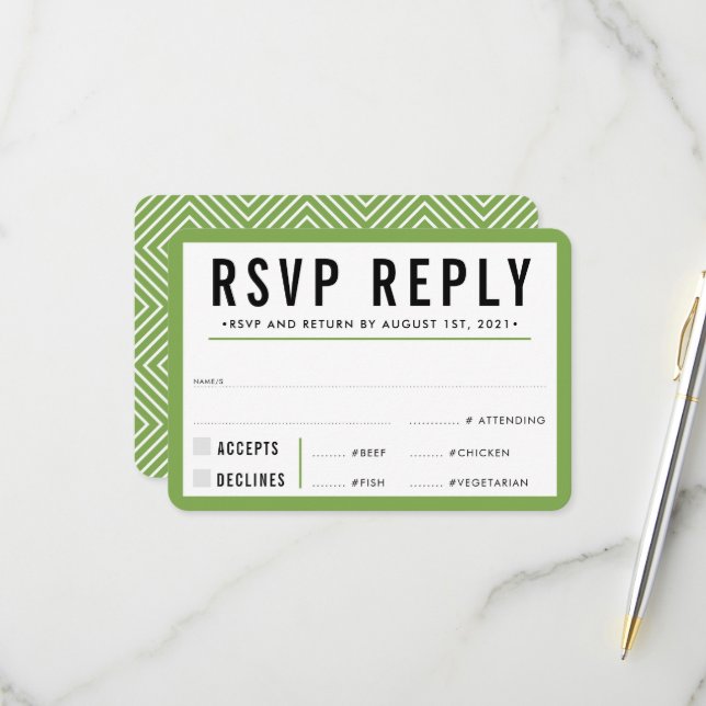 RSVP REPLY RESPONSE modern bold black green (Front/Back In Situ)