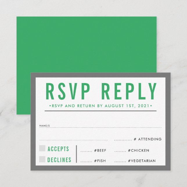 RSVP REPLY RESPONSE modern bold boy grey green (Front/Back)