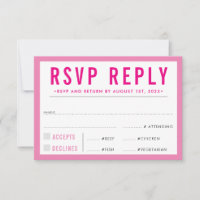 RSVP REPLY RESPONSE modern bold girl pink