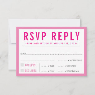 RSVP REPLY RESPONSE modern bold girl pink
