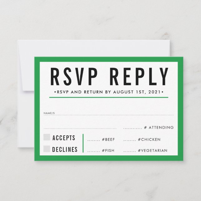 RSVP REPLY RESPONSE modern bold kelly green (Front)