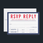 RSVP REPLY RESPONSE modern bold navy blue red<br><div class="desc">by kat massard >>> https://linktr.ee/simplysweetpaperie <<< A bold type design for your RSVP REPLY CARDS - to match your main invitations. Love the design, but would like to see some changes - another colour scheme, product, add a photo or adapted for a different occasion - no worries simply contact me,...</div>