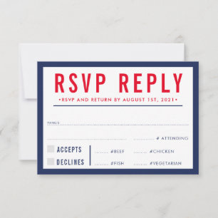 RSVP REPLY RESPONSE modern bold navy blue red