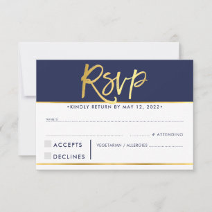 RSVP REPLY RESPONSE modern bold navy faux gold