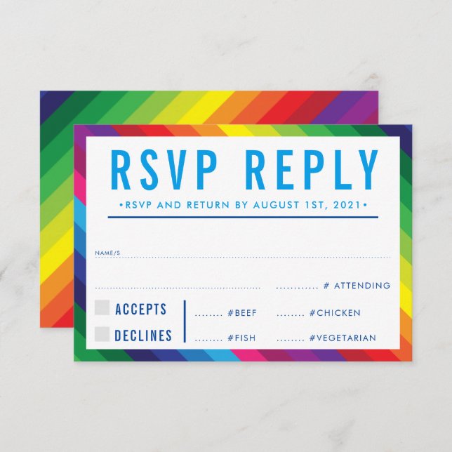 RSVP REPLY RESPONSE modern colourful rainbow strip (Front/Back)