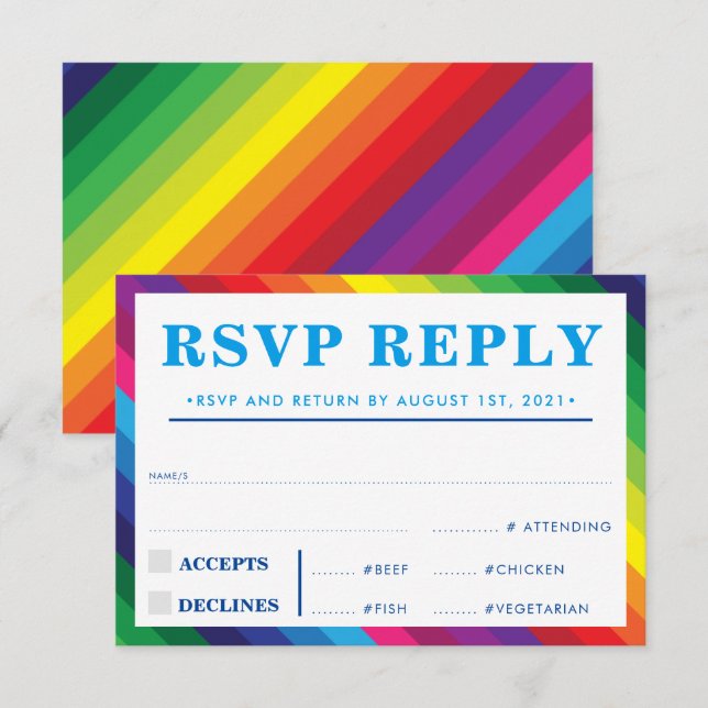 RSVP REPLY RESPONSE modern colourful rainbow strip (Front/Back)