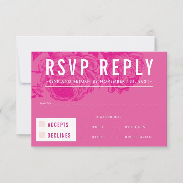 RSVP REPLY RESPONSE modern elegant floral pink (Front)