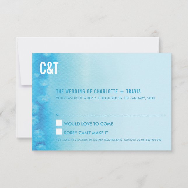 RSVP REPLY RESPONSE modern ombre watercolor blue (Front)