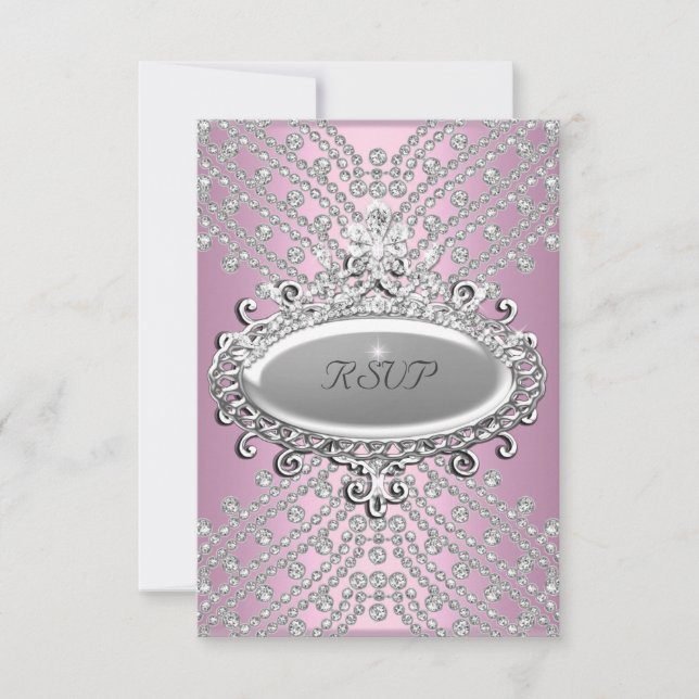 RSVP Reply Response Party Pink White Diamond (Front)