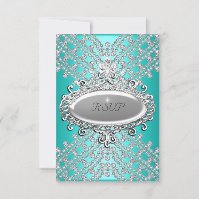 RSVP Reply Response Party Teal Blue White Diamond (Front)