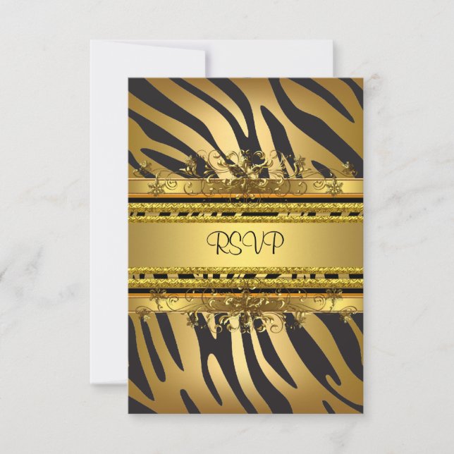 RSVP Reply Response Party Zebra Gold Black (Front)