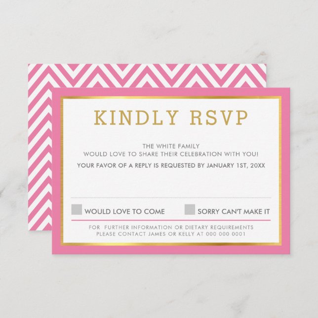RSVP REPLY RESPONSE simple chevron pattern pink  (Front/Back)