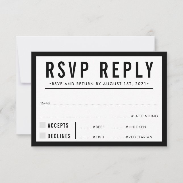 RSVP REPLY RESPONSE simple modern bold black white (Front)