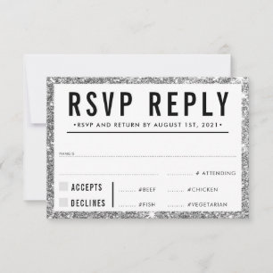 RSVP REPLY RESPONSE simple modern silver glitter