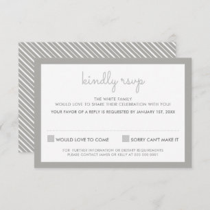 RSVP REPLY RESPONSE simple stripe pattern grey Invitation