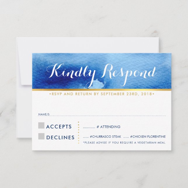 RSVP REPLY RESPONSE stylish blue watercolor (Front)