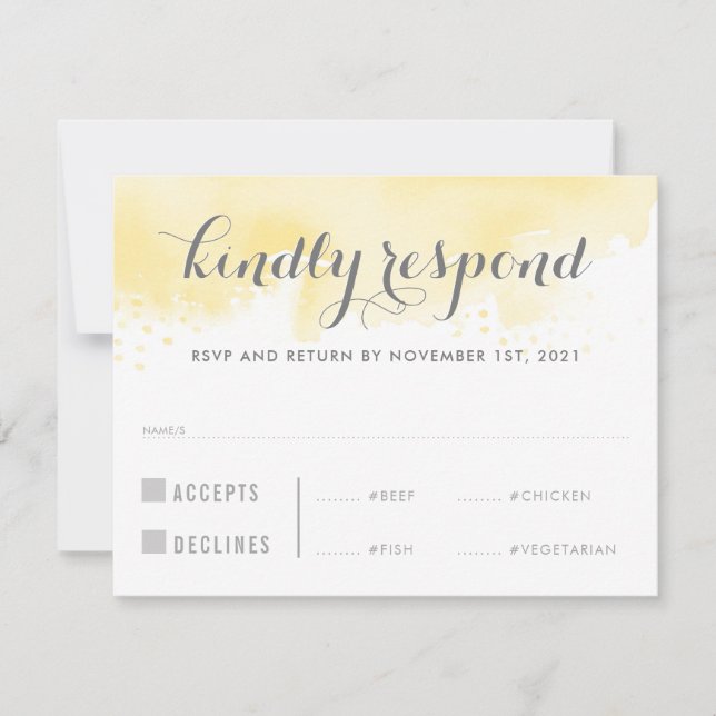 RSVP REPLY RESPONSE yellow watercolor meals big Invitation (Front)