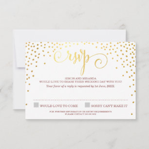 RSVP REPLY stylish cute mini gold confetti marsala