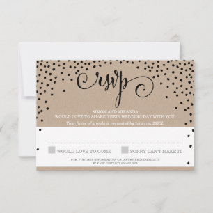 RSVP REPLY stylish rustic black confetti kraft