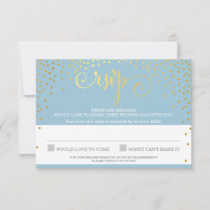 RSVP REPLY stylish rustic mini gold confetti blue