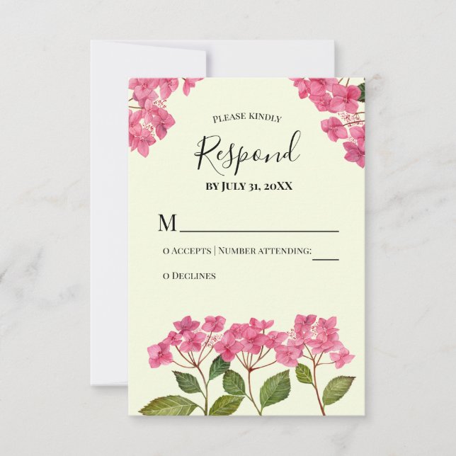 RSVP Respond Watercolor Pink Hydrangea Lacecaps Card (Front)
