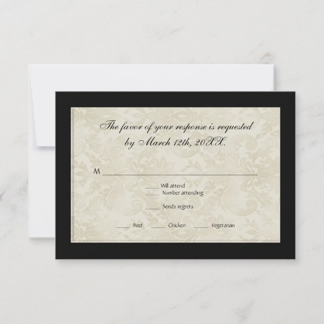 RSVP Response, Black n White Circle Damask Card (Front)