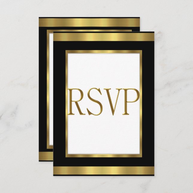 RSVP Response Card Black Gold White All Events (Front/Back)