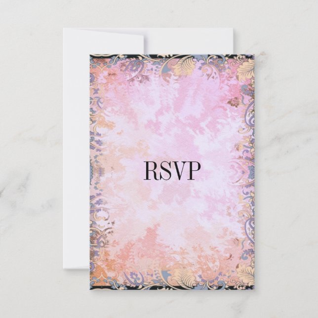 RSVP Response Card Black Pink Floral (Front)