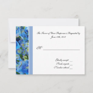RSVP, response card, blue hydrangea