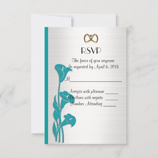 RSVP response card calla lilies turquoise (Front)