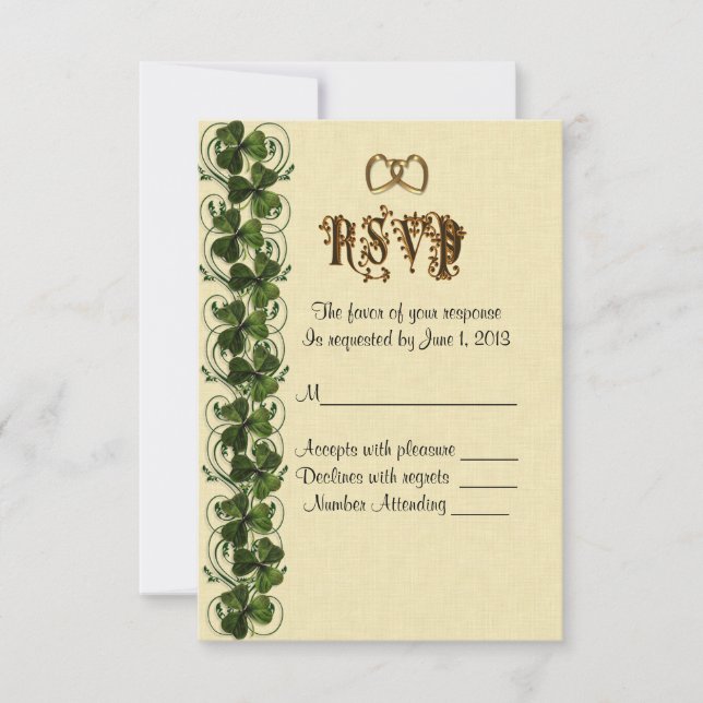 RSVP response card Irish shamrocks (Front)