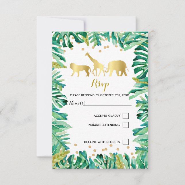 RSVP response card jungle animals botanical (Front)