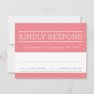 RSVP RESPONSE CARD modern type coral pink