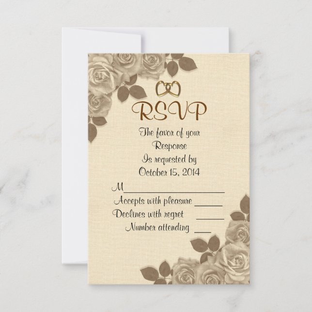 RSVP response card sepia roses (Front)
