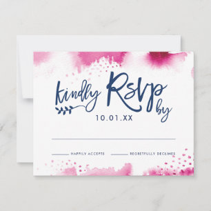 RSVP RESPONSE CARD stylish dark pink watercolor