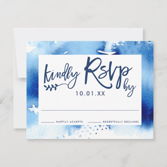 RSVP RESPONSE CARD stylish navy blue watercolor (Front)