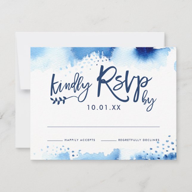 RSVP RESPONSE CARD stylish navy blue watercolor (Front)