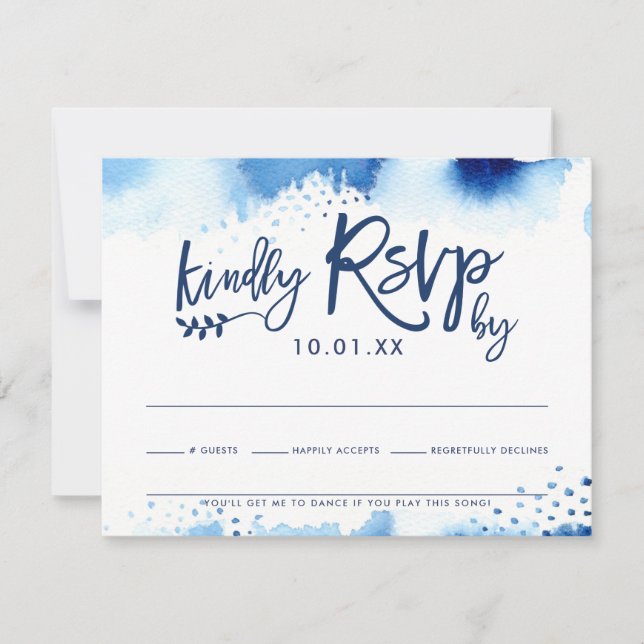 RSVP RESPONSE CARD stylish navy blue watercolor (Front)
