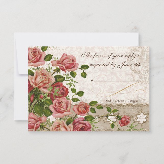 RSVP Response Card - Tea Rose Vintage Lace (Front)