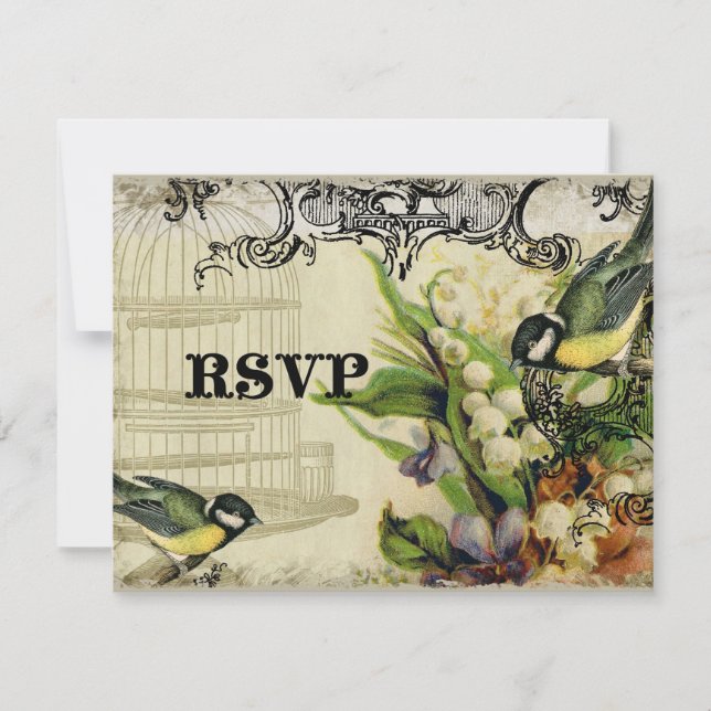 RSVP Response Card - Yellow Song Bird Cage Floral (Front)
