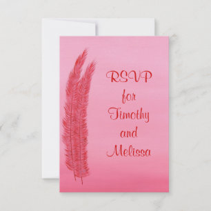 RSVP Response Cards, Red Pink Feathers