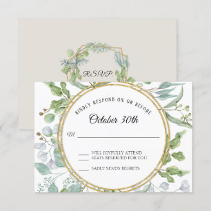 RSVP Response Eucalyptus Gold Wreath Foliage Card