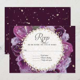 RSVP Response Lavender Purple Floral Leaf Wreath Invitation