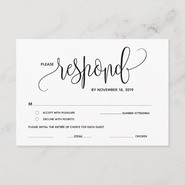 RSVP, Response, reply Enclosure Cards (Front)