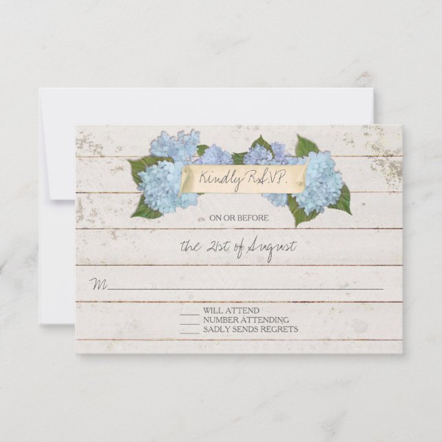 RSVP Response Shiplap Wooden Board Blue Hydrangea (Front)
